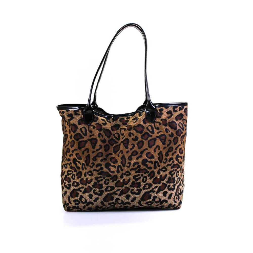 Lafayette 148 New York Womens Nylon Leopard Printed Tote Bag Brown Handbag - Picture 3 of 5